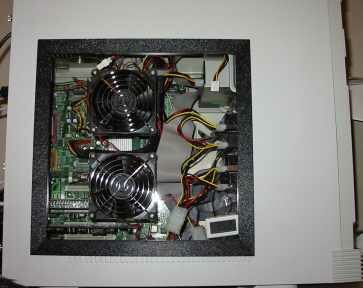 The inside of the case, after everything is installed